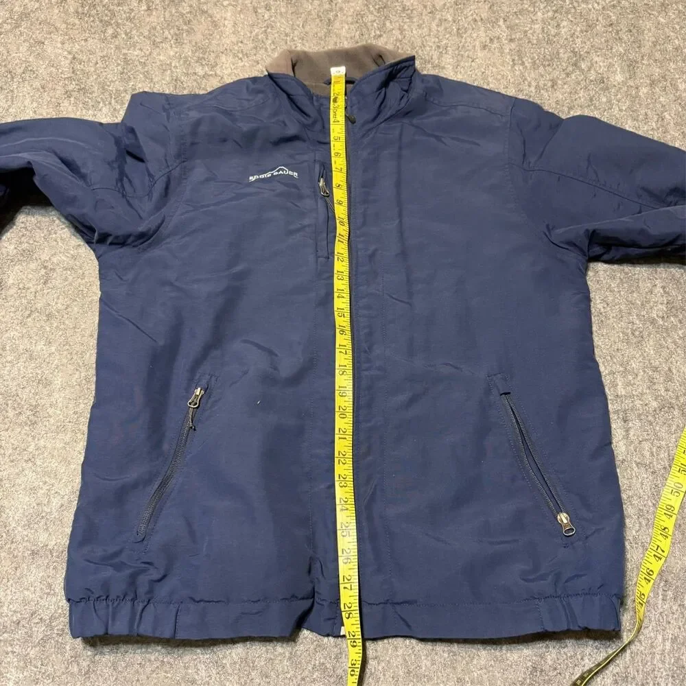 Eddie Bauer Mens Fleece Lined Harrington Jacket Size L Blue Nylon Full Zip Logo